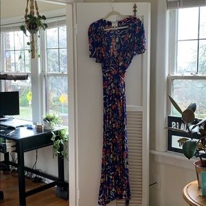 Privacy Please Blue Floral Wrap Dress